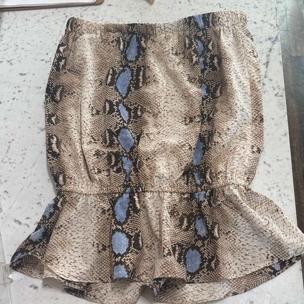 Single Snake print strapless top in Cream and Blue